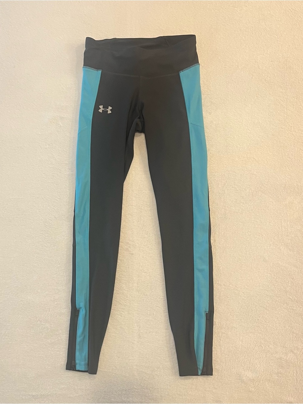 Under Armour HeatGear Compression Leggings Gray Blue Contrast Panels Size Small